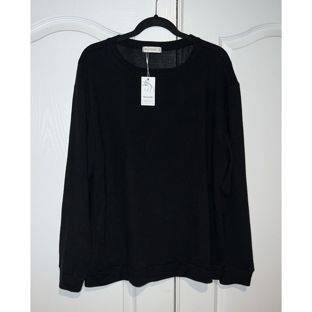 Moshu Soft Women's Knit Top Classic Black Long Sleeved NWT  Size XXL Lightweight